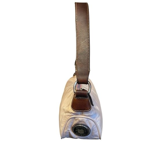 VTG Dooney & Bourke Wayfarer Baguette Shoulder Bag Ivory Nylon Brown Leather Y2K - Picture 5 of 14